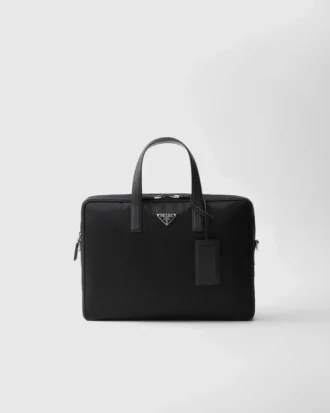 Aktovka z materiálu Re-Nylon a kůže Saffiano