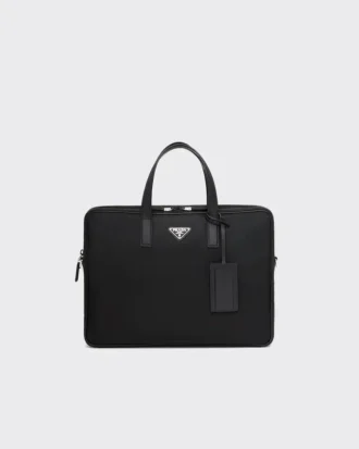 Aktovka z materiálu Re-Nylon a kůže Saffiano