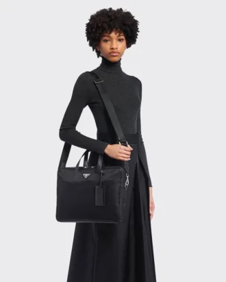 Aktovka z materiálu Re-Nylon a kůže Saffiano