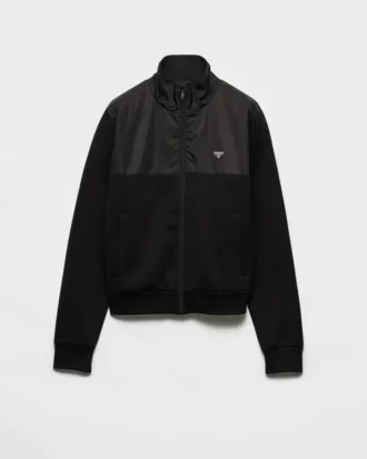 Bavlněná fleecová bunda na zip s detaily z materiálu Re-Nylon