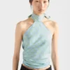 Halter top z potištěného hedvábného kepru Halter top z potištěného hedvábného kepru