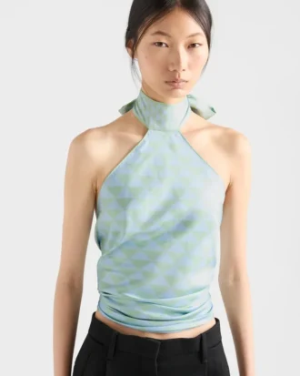 Halter top z potištěného hedvábného kepru Halter top z potištěného hedvábného kepru