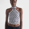 Halter top z potištěného hedvábného kepru Halter top z potištěného hedvábného kepru