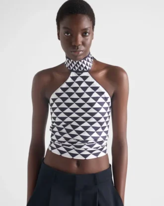 Halter top z potištěného hedvábného kepru Halter top z potištěného hedvábného kepru