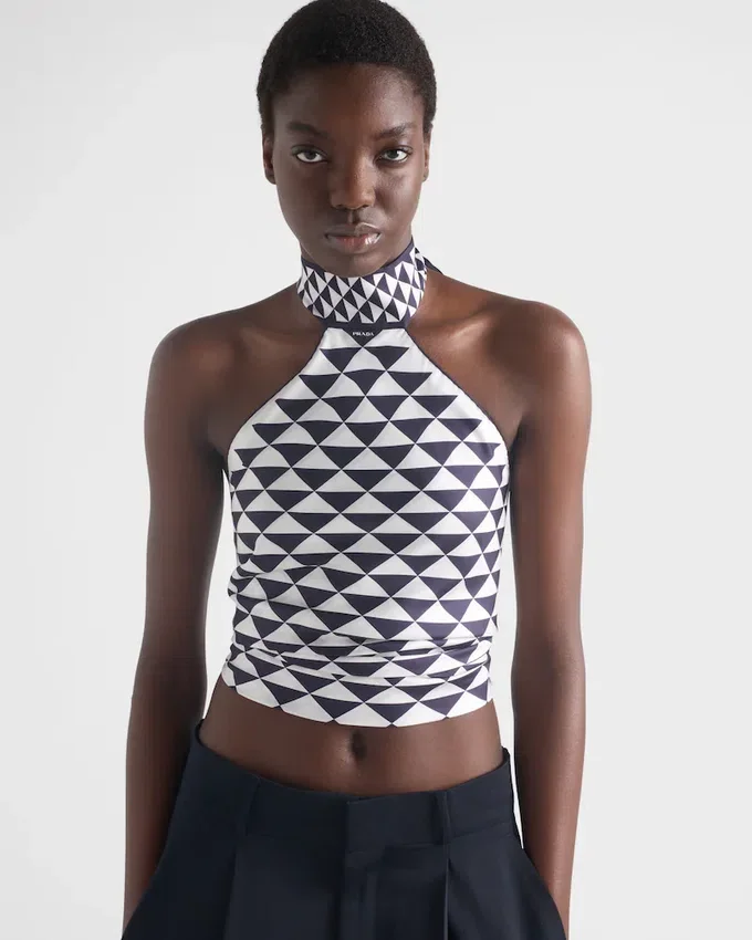 Halter top z potištěného hedvábného kepru Halter top z potištěného hedvábného kepru