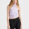 Halter top z potištěného hedvábného kepru Halter top z potištěného hedvábného kepru