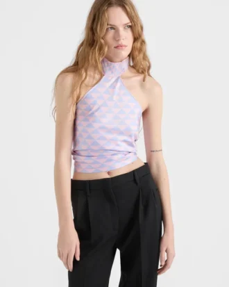 Halter top z potištěného hedvábného kepru