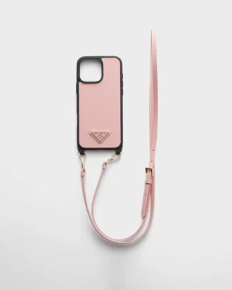 Kožené pouzdro Saffiano pro iPhone 16 Pro Max s ramenním popruhem