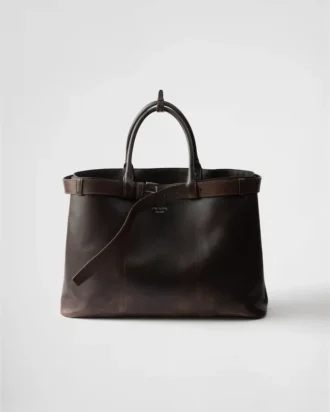 Kožená taška Prada Buckle z nappa kůže s páskem