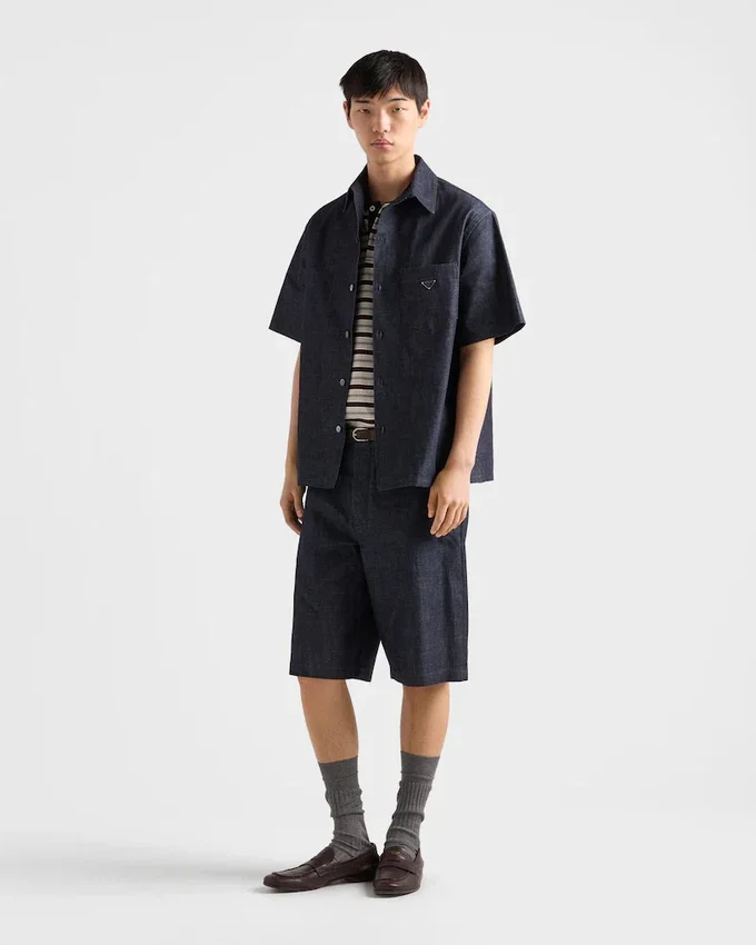 Košile s krátkými rukávy z chambray denimu Košile s krátkými rukávy z chambray denimu