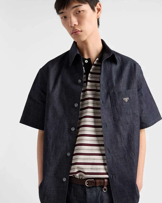 Košile s krátkými rukávy z chambray denimu Košile s krátkými rukávy z chambray denimu
