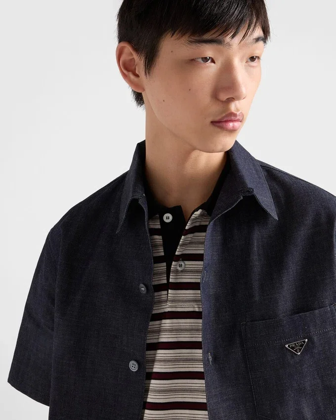 Košile s krátkými rukávy z chambray denimu Košile s krátkými rukávy z chambray denimu