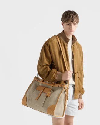 Lněná a kožená taška Prada Bonnie Lněná a kožená taška Prada Bonnie