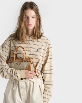 Malá lněná a kožená kabelka Prada Bonnie
