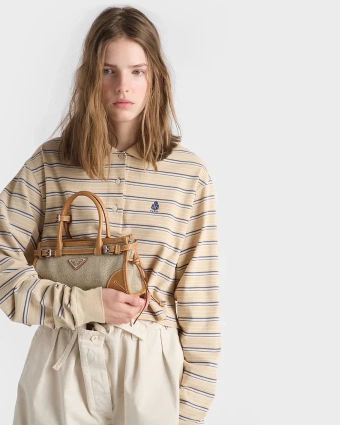 Malá lněná a kožená kabelka Prada Bonnie Malá lněná a kožená kabelka Prada Bonnie