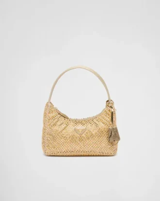 Mini saténová taška Prada Re-Edition s krystaly
