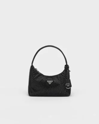 Mini saténová taška Prada Re-Edition s krystaly