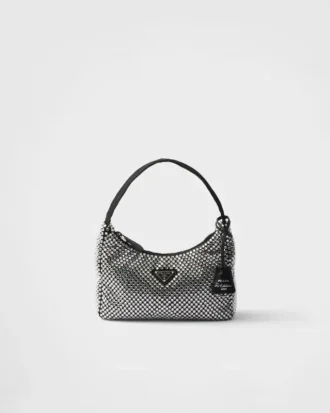 Mini saténová taška Prada Re-Edition s krystaly
