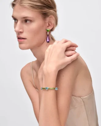 Náramek Couleur Vivante – bílé zlato s akvamarínem a peridotem