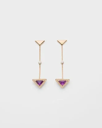 Náušnice Eternal Gold Drop ze žlutého zlata s diamanty a ametystem