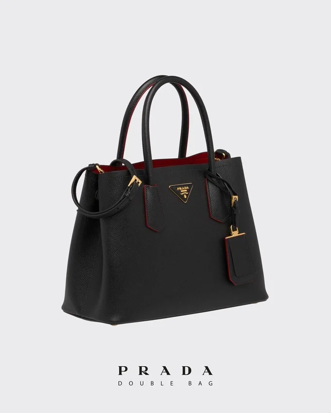 Prada Double středně velká kabelka z kůže Saffiano Prada Double středně velká kabelka z kůže Saffiano
