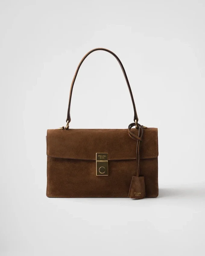 Prada Soft Středně velká semišová taška přes rameno Prada Soft Středně velká semišová taška přes rameno