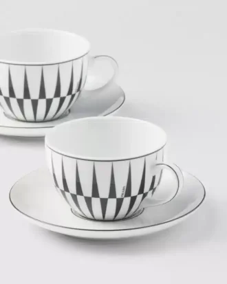 Sada dvou porcelánových čajových šálků – pruhy