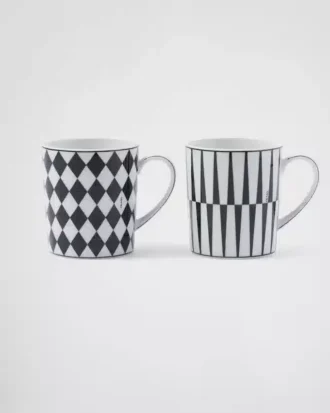 Sada dvou porcelánových hrníčků – šachovnice a pruhy