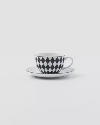 Sada dvou porcelánových šálků na cappuccino – šachovnice