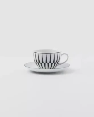 Sada dvou porcelánových šálků na cappuccino – pruhy