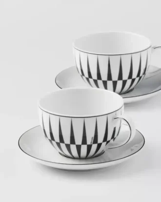 Sada dvou porcelánových šálků na cappuccino – pruhy