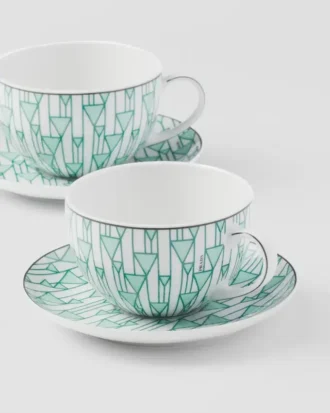 Sada dvou porcelánových šálků na cappuccino – Vienna Green