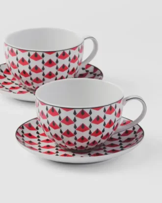 Sada dvou porcelánových šálků na cappuccino – Vienna Red