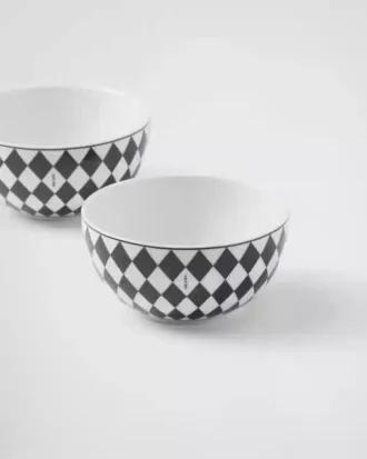 Sada dvou porcelánových misek na rýži nebo cereálie – šachovnicový vzor