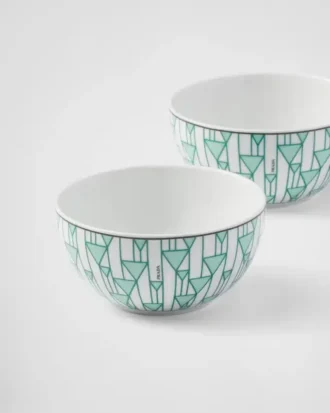 Sada dvou porcelánových misek na rýži nebo cereálie – Vienna Green