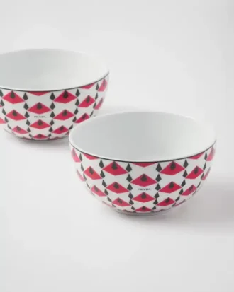 Sada dvou porcelánových misek na rýži nebo cereálie – Vienna Red