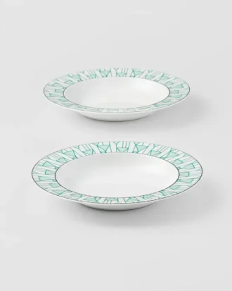 Sada dvou porcelánových polévkových talířů – Vienna Green