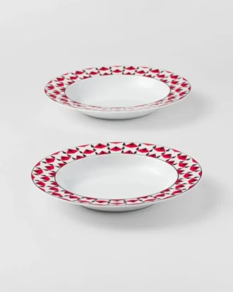 Sada dvou porcelánových polévkových talířů – Vienna Red