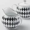 Sada porcelánové konvičky na mléko a cukřenky – šachovnicový vzor Sada porcelánové konvičky na mléko a cukřenky – šachovnicový vzor