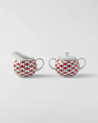 Sada porcelánové konvičky na mléko a cukřenky – Vienna Red