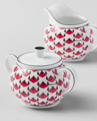 Sada porcelánové konvičky na mléko a cukřenky – Vienna Red