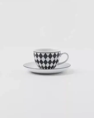 Sada čtyř porcelánových šálků na espresso – šachovnicový vzor Sada čtyř porcelánových šálků na espresso – šachovnicový vzor