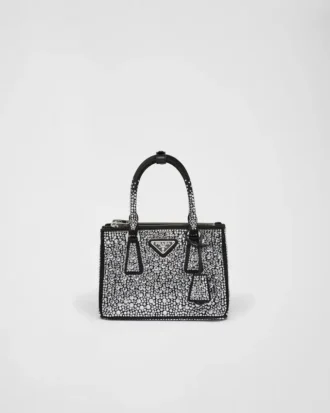Saténová taška Prada Galleria Mini s krystaly