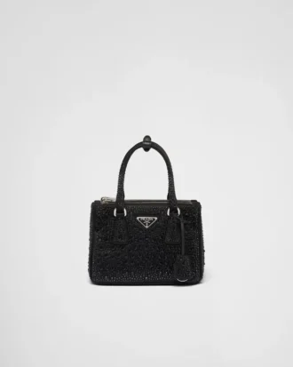 Saténová taška Prada Galleria Mini s krystaly