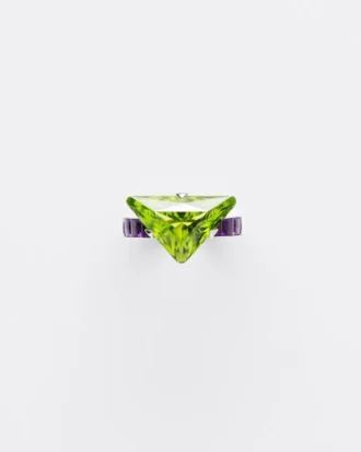 Solitaire prsten Couleur Vivante – bílé zlato s peridotem a ametystem