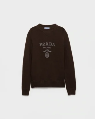Svetr s kulatým výstřihem z kašmíru a vlny s logem Prada