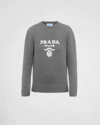 Svetr s kulatým výstřihem z kašmíru a vlny s logem Prada