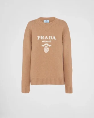 Svetr s kulatým výstřihem z kašmíru a vlny s logem Prada