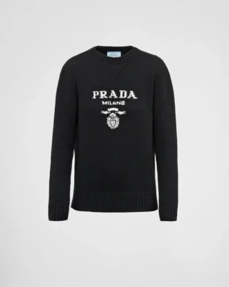 Svetr s kulatým výstřihem z kašmíru a vlny s logem Prada
