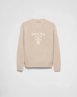 Svetr s kulatým výstřihem z kašmíru a vlny s logem Prada